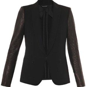 Rag & Bone Black Perforated Leather Sleeve Blazer, 8